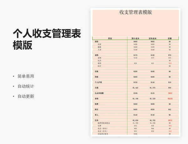 个人收支管理表模版