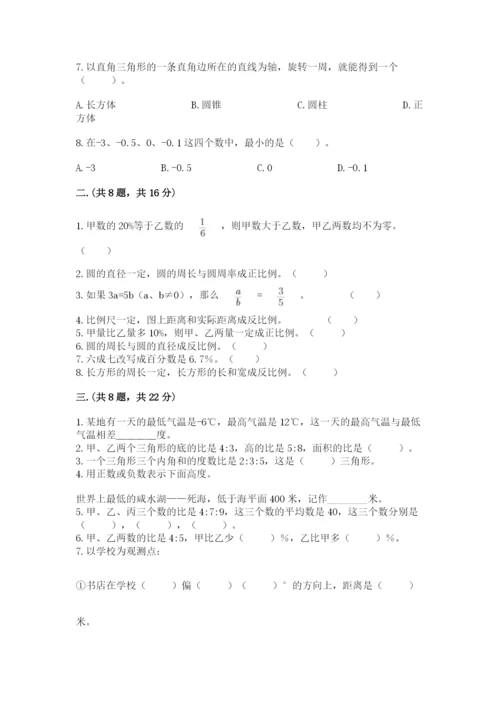 小学六年级下册数学摸底考试题附完整答案（精选题）.docx