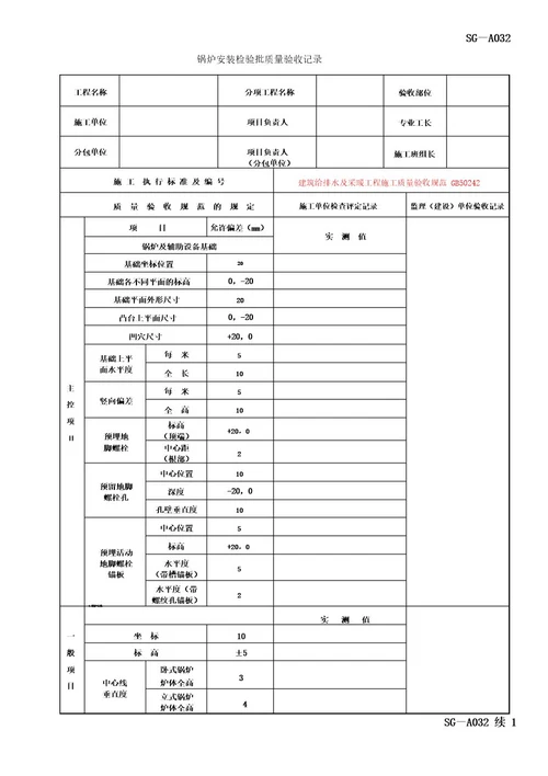 锅炉安装检验批质量验收记录