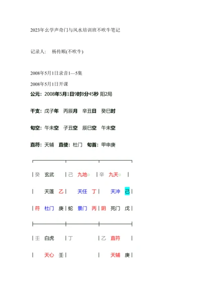 2023年幺学声奇门与风水培训班不吹牛笔记.docx