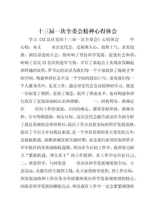 十三届一次全委会精神心得体会