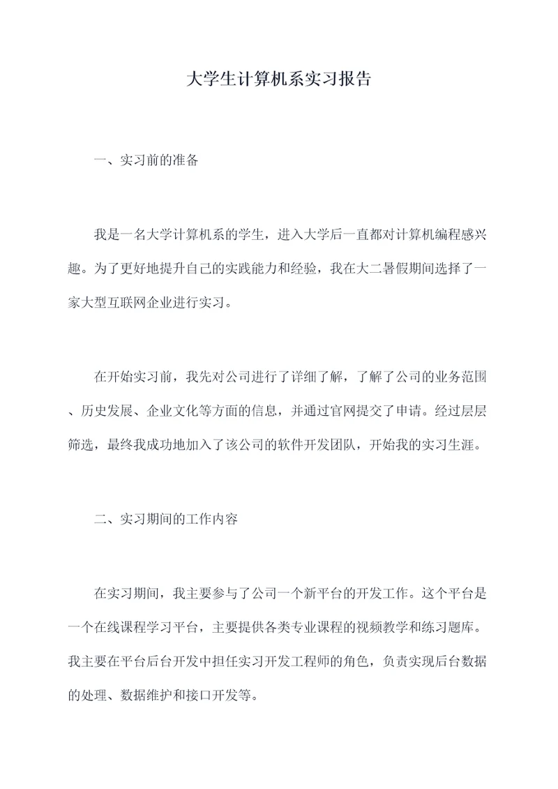 大学生计算机系实习报告