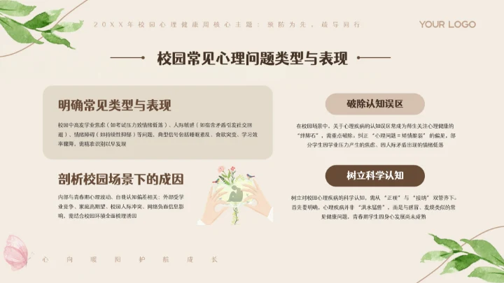 米色卡通插画校园心理健康周PPT模板