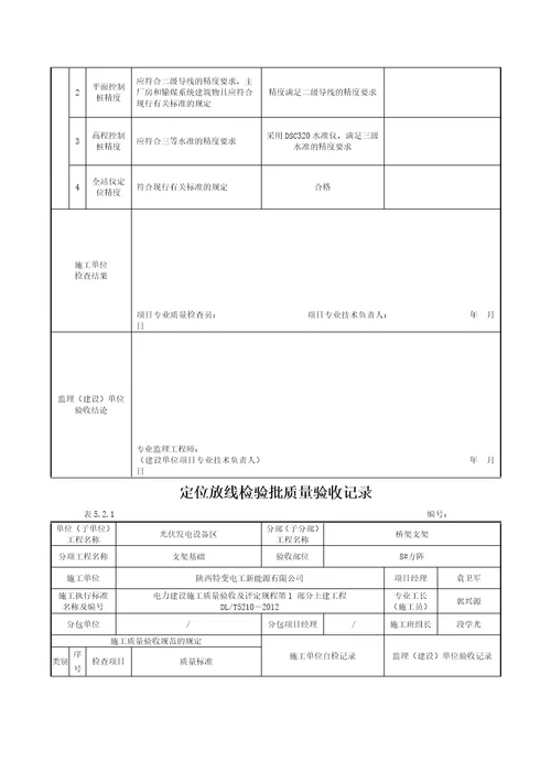 定位放线检验批质量验收记录