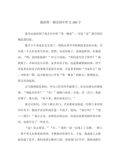 我的第一桶金初中作文500字