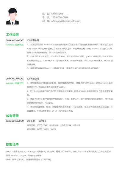 Android后端开发简历模板