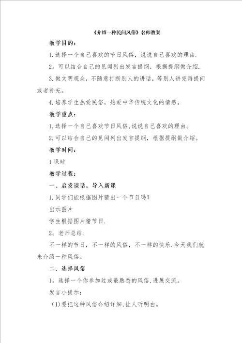 介绍一种民间习俗名师教案1