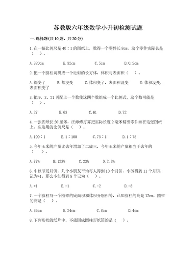 苏教版六年级数学小升初检测试题含完整答案必刷