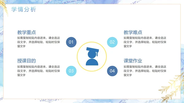 蓝色简约清新鎏金教师教学PPT模板