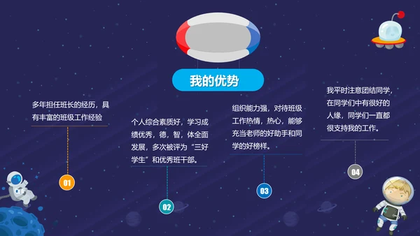天体宇宙卡通小学生班干部竞选PPT模板