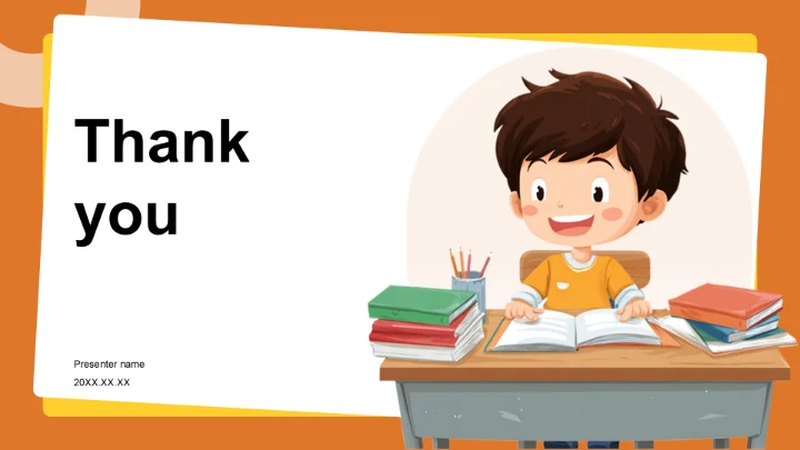 橙色卡通风格学生期末表现与成长亮点PPT主题