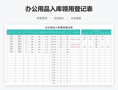 办公用品入库领用登记表