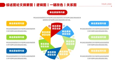 红色简约风7项图形关系图PPT