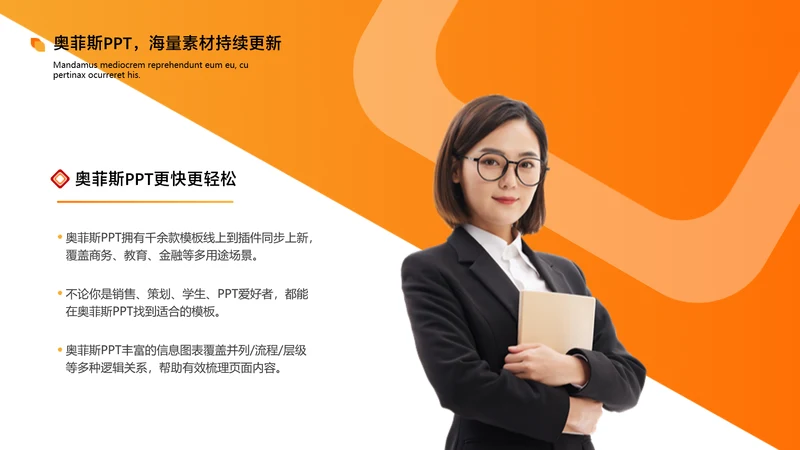 商务风橙色列表图文排版1项PPT图文页