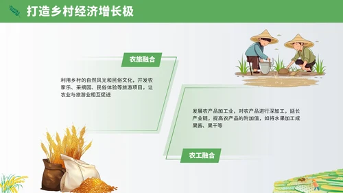 黄绿插画风乡村振兴PPT模板