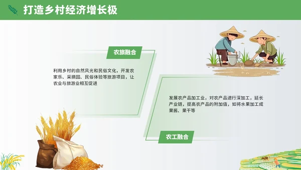 黄绿插画风乡村振兴PPT模板