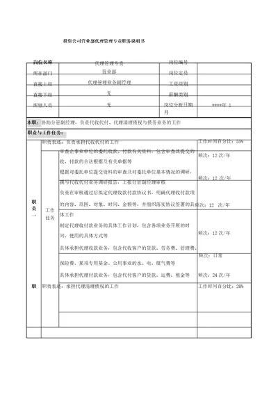 投资公司营业部代理管理专责职务说明书