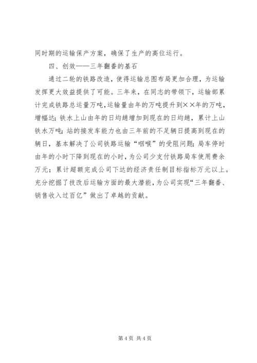 公司基建技改功臣同志主要事迹.docx