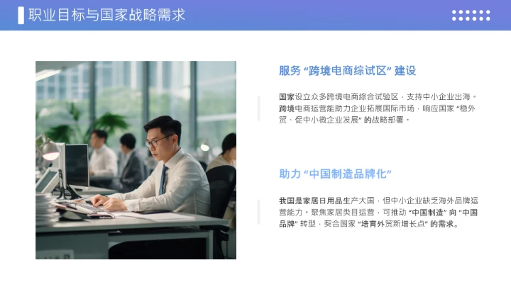 蓝色商务风英语专业大学生职业生涯规划发展展示PPT模版