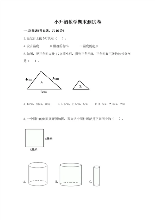 小升初数学期末测试卷a卷