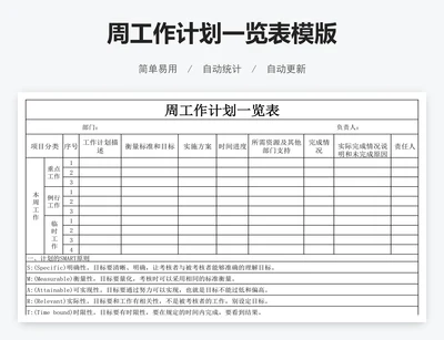 周工作计划一览表模版