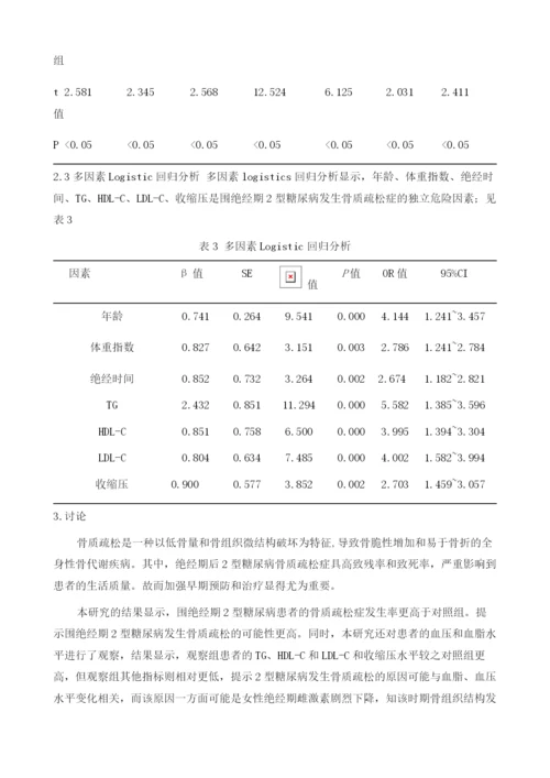 某院围绝经期2型糖尿病骨质疏松的危险因素logistic回归分析.docx