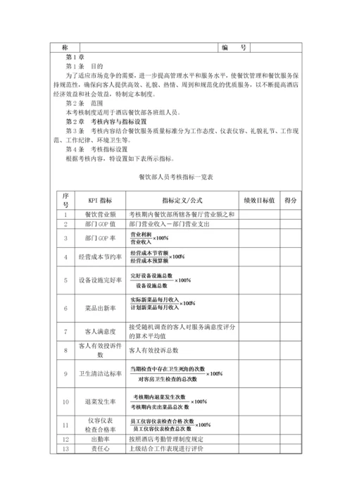 酒店各部门KPI绩效考核指标.docx