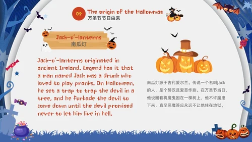 蓝白卡通儿童万圣节英文介绍PPT