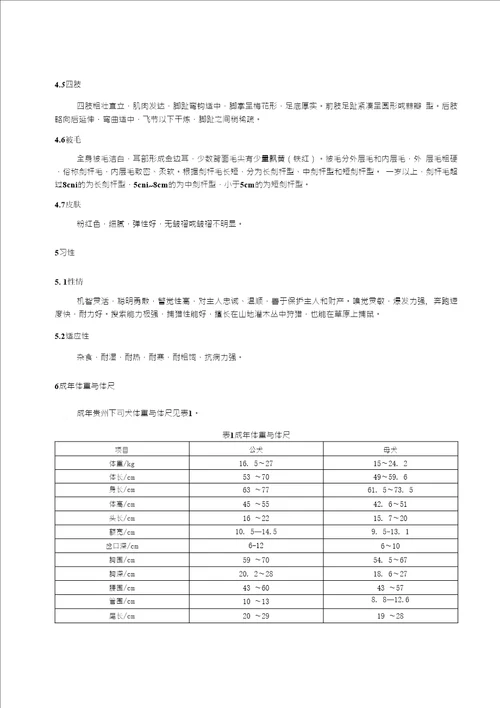 GB2019贵州下司犬标准全文及编制说明