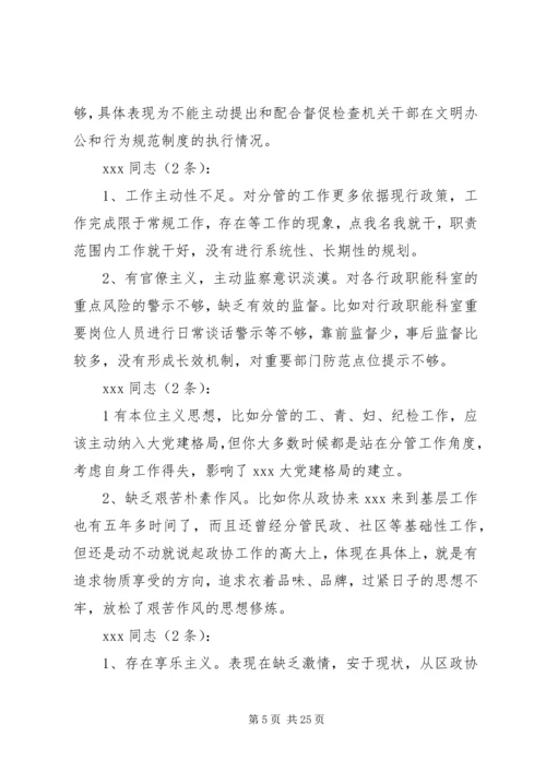 在专题民主生活会上对XX同志的批评意见共112条.docx