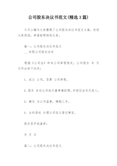 公司股东决议书范文(精选3篇).docx