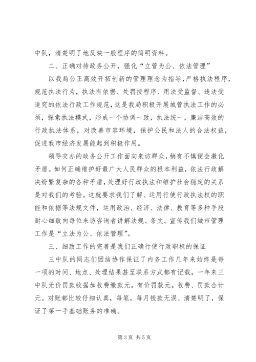 城管法制员个人履职报告.docx