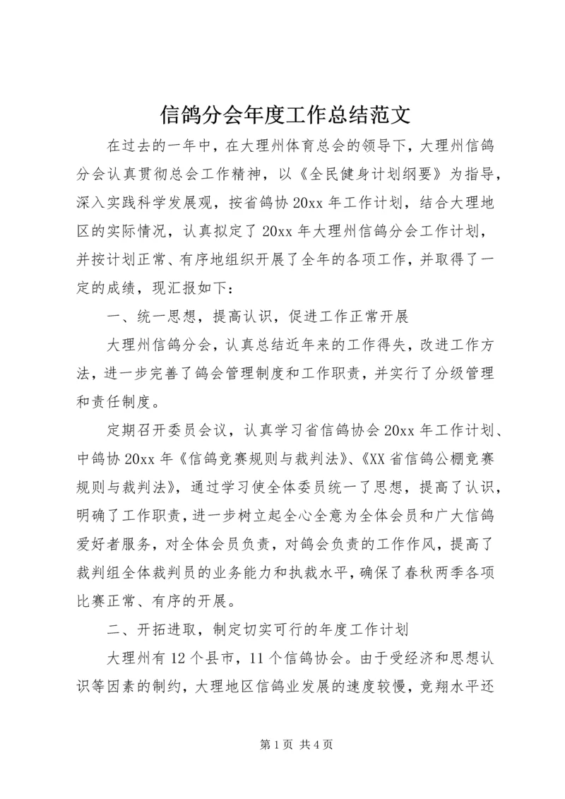 信鸽分会年度工作总结范文.docx