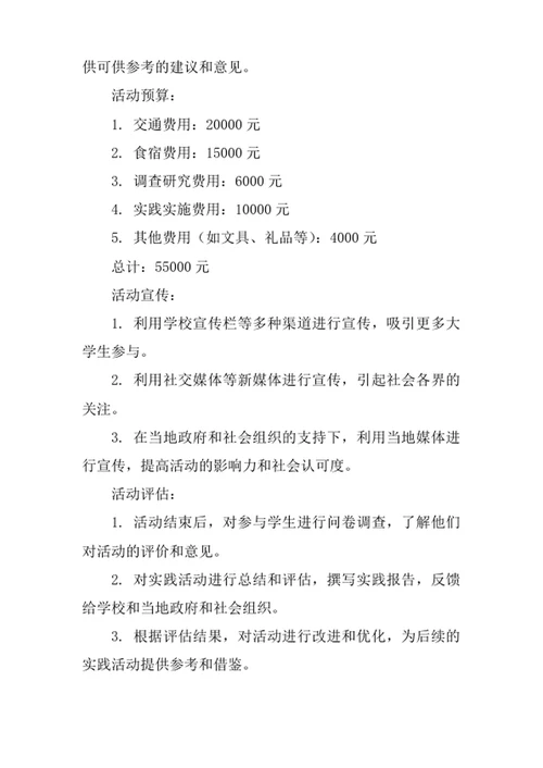 大学生暑假社会实践活动策划书