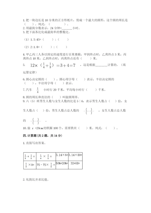 2022人教版六年级上册数学期末测试卷学生专用.docx