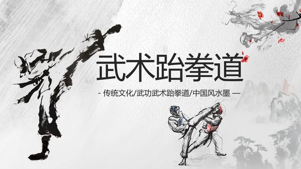 中国风水墨武术跆拳道空手道比赛PPT模板