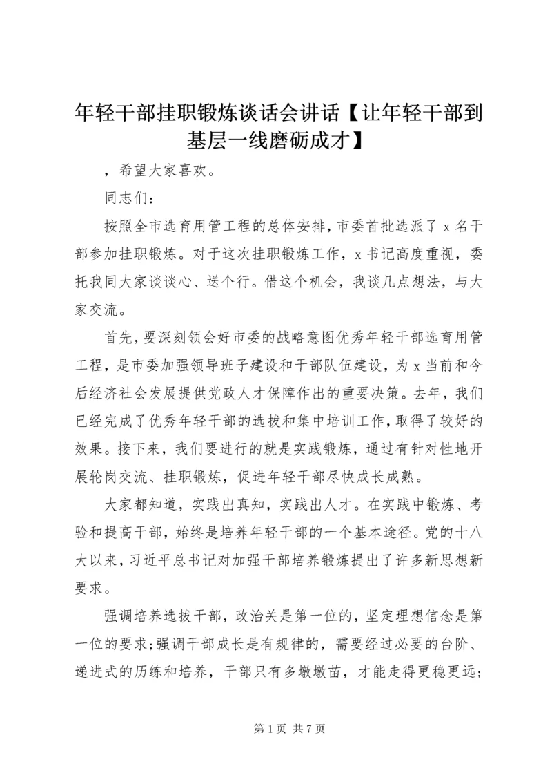 年轻干部挂职锻炼谈话会讲话【让年轻干部到基层一线磨砺成才】.docx