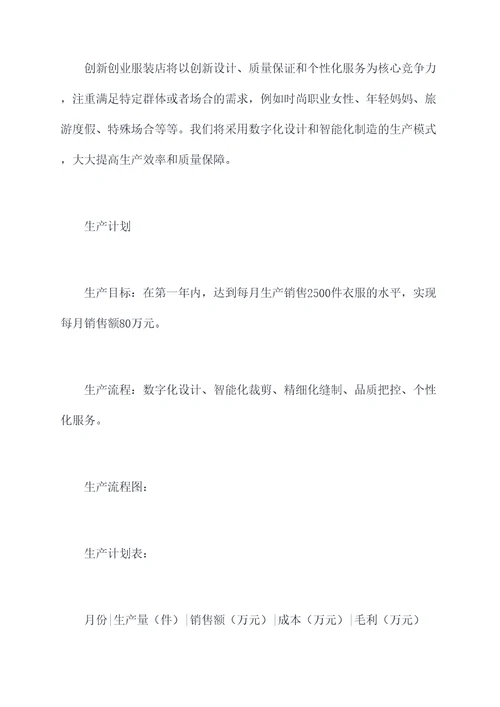 创新创业服装店生产计划书