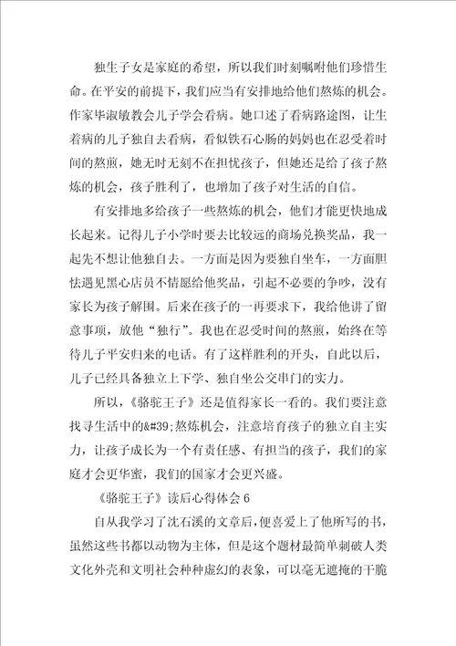 骆驼王子读后心得体会10篇