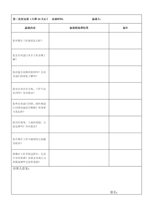 03员工入职月度面谈表样稿