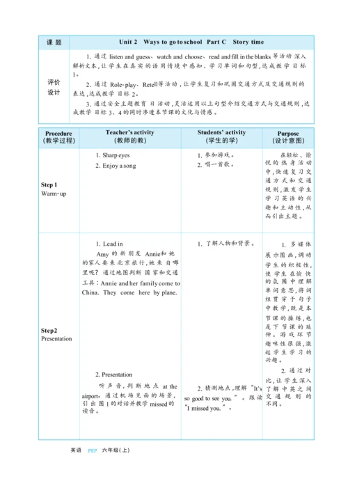 Unit 2 Ways to go to school Part C Story time大单元整体