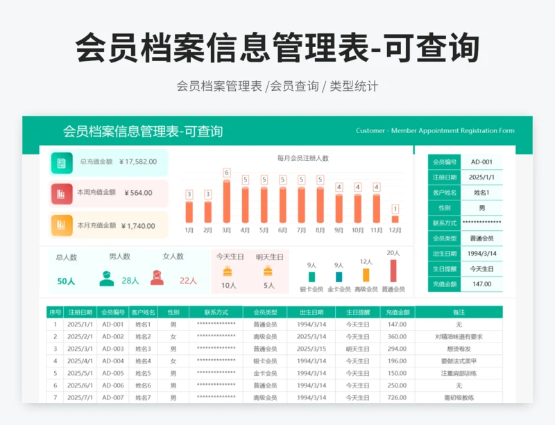 会员档案信息管理表-可查询