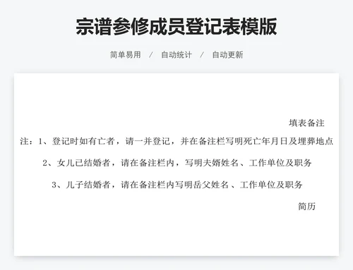 宗谱参修成员登记表模版
