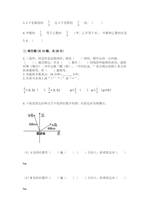 2022人教版六年级上册数学期末测试卷附完整答案【名师系列】.docx