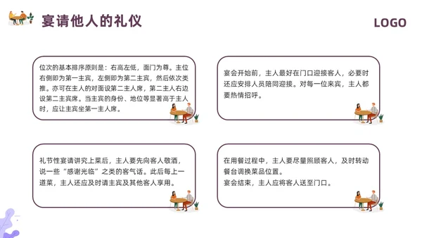 紫色插画餐饮服务礼仪培训PPT模板宣传PPT动态PPT
