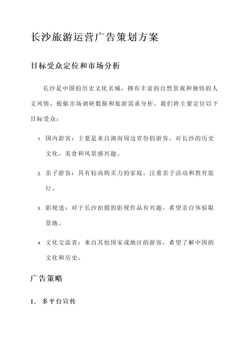 长沙旅游运营广告策划方案