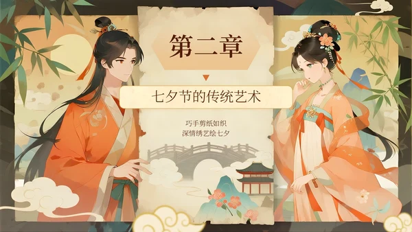 橙黄色中国风七夕节学校传统文化课PPT模板