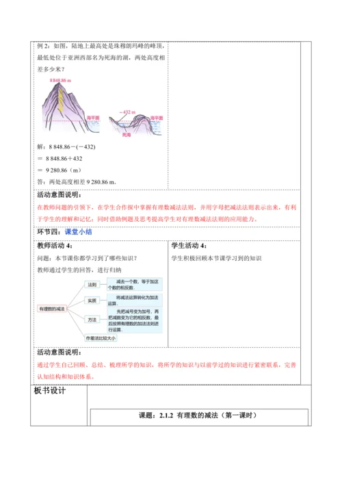 2.1.2 有理数的减法（第一课时）-教案