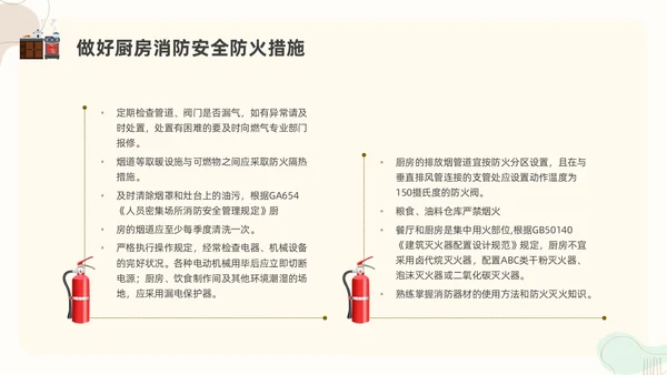 扁平插画厨房消防安全培训PPT课件