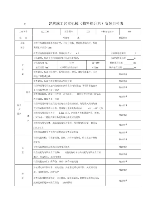 8 1 8 32建筑施工起重机械(物料提升机)安装自检表